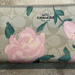 Coach Beige Floral Clutch - Pink and Green